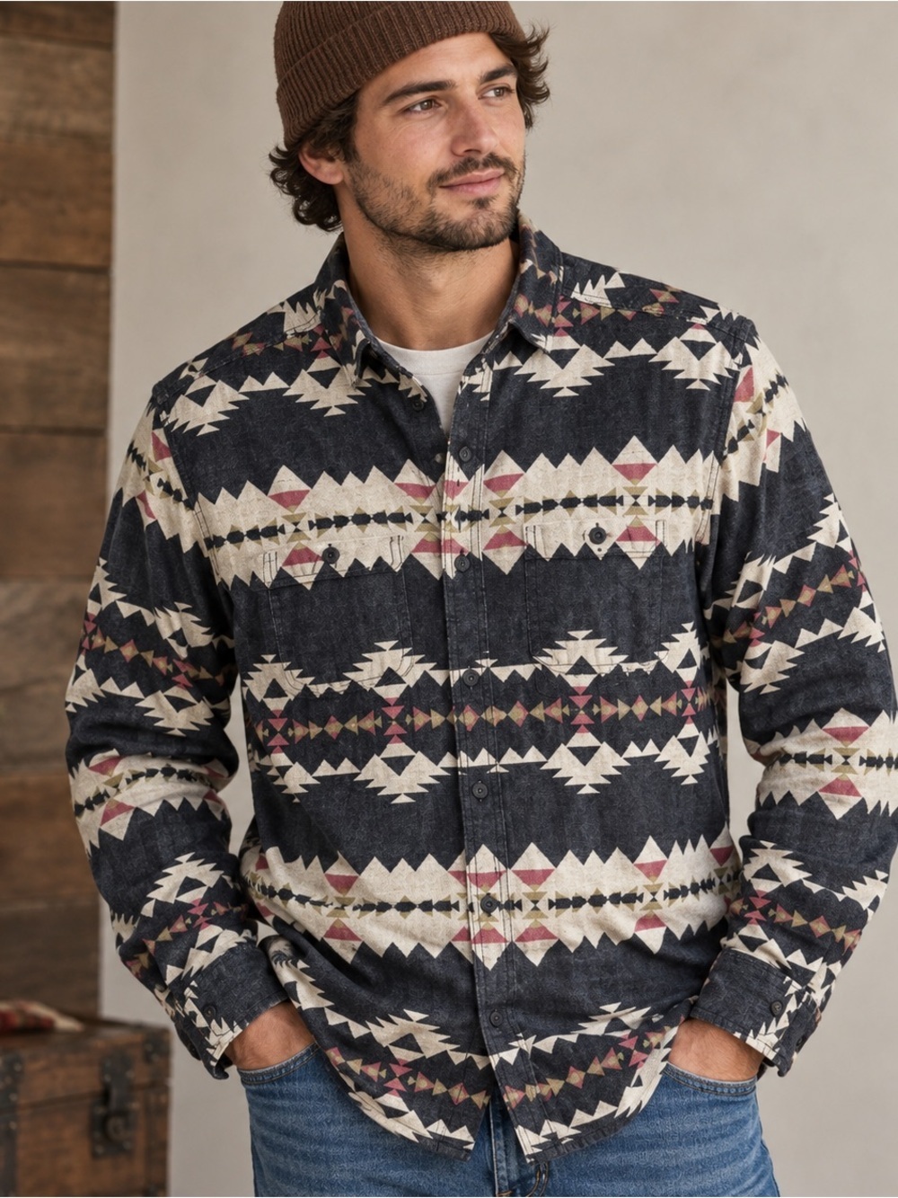 American Eagle Heritage Flannel Shirt Mens Medium Southwest Aztec Print